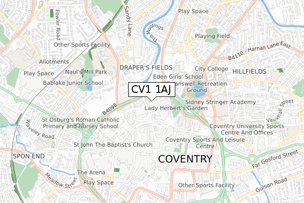 CV1 1AJ map - small scale - OS Open Zoomstack (Ordnance Survey)