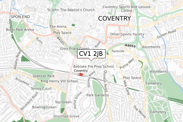 CV1 2JB map - small scale - OS Open Zoomstack (Ordnance Survey)