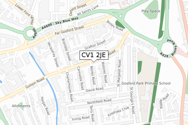 CV1 2JE map - large scale - OS Open Zoomstack (Ordnance Survey)