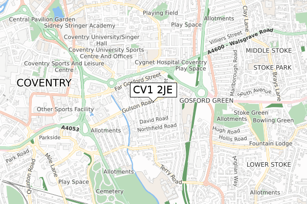 CV1 2JE map - small scale - OS Open Zoomstack (Ordnance Survey)