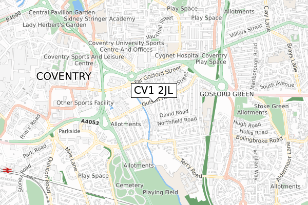 CV1 2JL map - small scale - OS Open Zoomstack (Ordnance Survey)