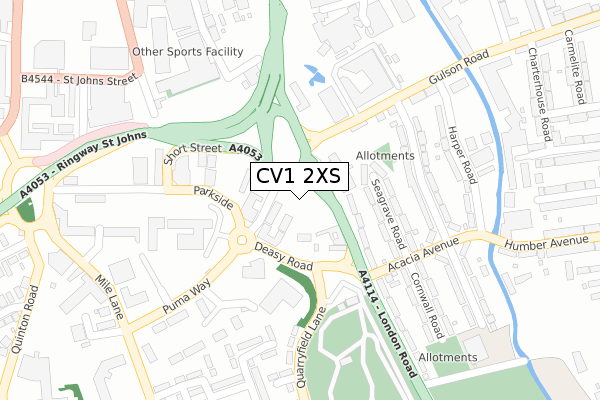 CV1 2XS map - large scale - OS Open Zoomstack (Ordnance Survey)