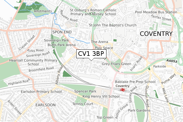 CV1 3BP map - small scale - OS Open Zoomstack (Ordnance Survey)