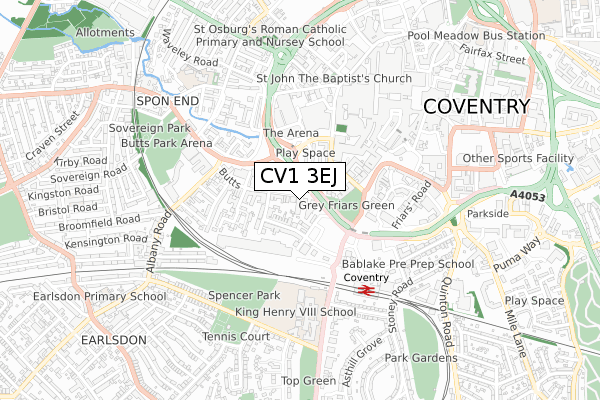 CV1 3EJ map - small scale - OS Open Zoomstack (Ordnance Survey)