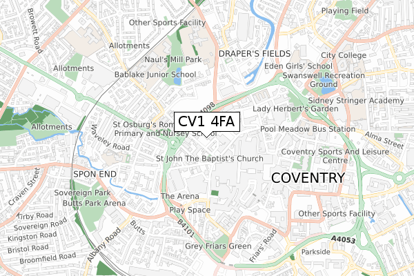 CV1 4FA map - small scale - OS Open Zoomstack (Ordnance Survey) CV1 4FA map - small scale - OS Open Zoomstack (Ordnance Survey)
