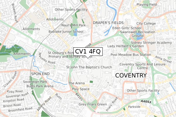 CV1 4FQ map - small scale - OS Open Zoomstack (Ordnance Survey)