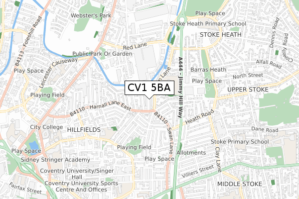 CV1 5BA map - small scale - OS Open Zoomstack (Ordnance Survey)