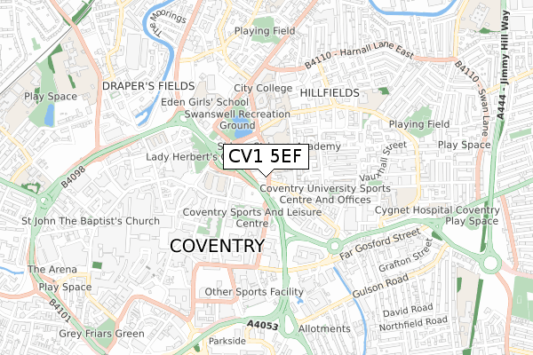 CV1 5EF map - small scale - OS Open Zoomstack (Ordnance Survey)