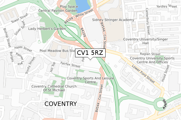 CV1 5RZ map - large scale - OS Open Zoomstack (Ordnance Survey)