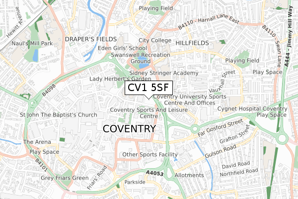 CV1 5SF map - small scale - OS Open Zoomstack (Ordnance Survey)