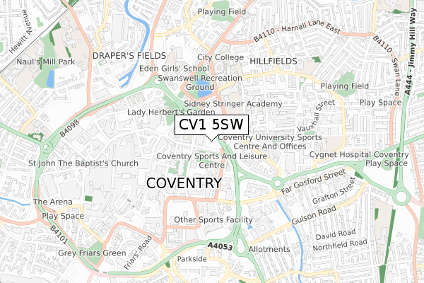 CV1 5SW map - small scale - OS Open Zoomstack (Ordnance Survey)