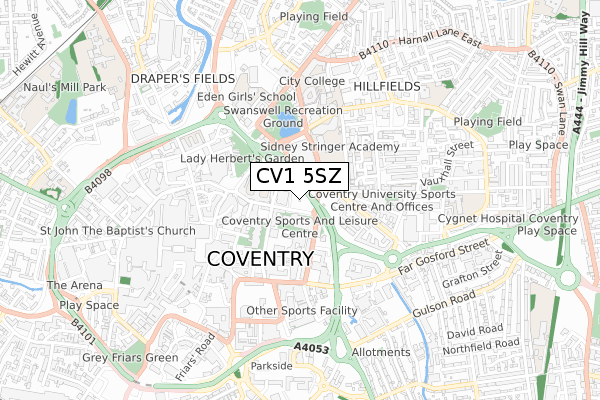 CV1 5SZ map - small scale - OS Open Zoomstack (Ordnance Survey)