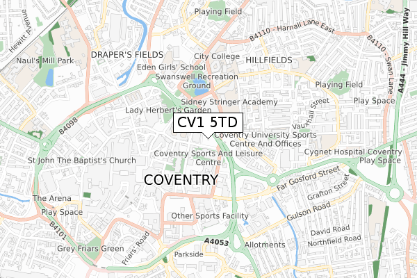 CV1 5TD map - small scale - OS Open Zoomstack (Ordnance Survey)