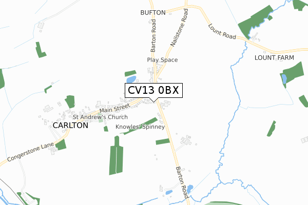 CV13 0BX map - small scale - OS Open Zoomstack (Ordnance Survey)