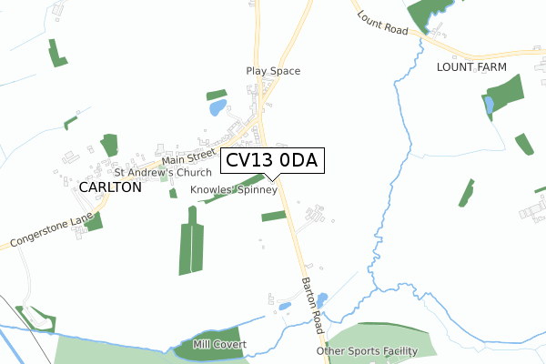 CV13 0DA map - small scale - OS Open Zoomstack (Ordnance Survey)