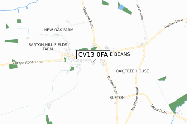 CV13 0FA map - small scale - OS Open Zoomstack (Ordnance Survey)