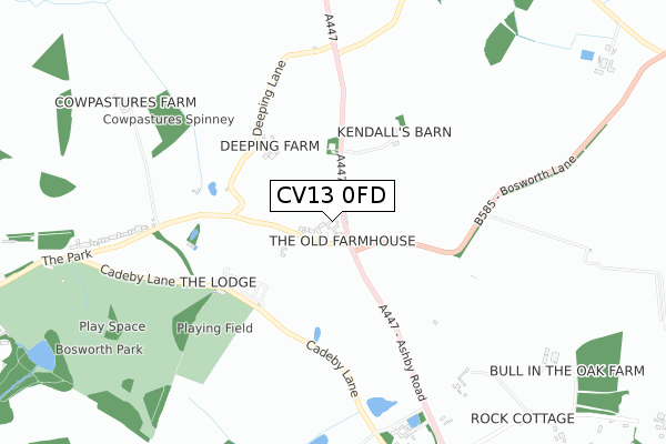 CV13 0FD map - small scale - OS Open Zoomstack (Ordnance Survey)
