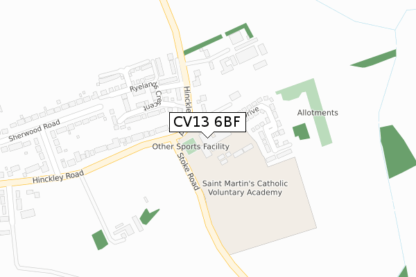CV13 6BF map - large scale - OS Open Zoomstack (Ordnance Survey)