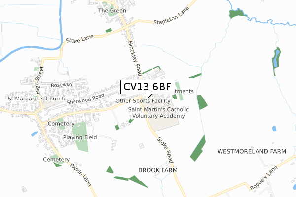 CV13 6BF map - small scale - OS Open Zoomstack (Ordnance Survey)