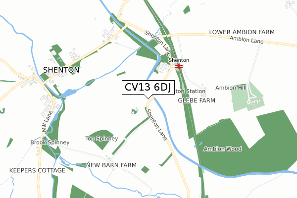 CV13 6DJ map - small scale - OS Open Zoomstack (Ordnance Survey)