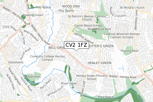 CV2 1FZ map - small scale - OS Open Zoomstack (Ordnance Survey)