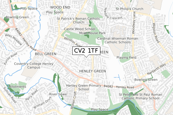 CV2 1TF map - small scale - OS Open Zoomstack (Ordnance Survey)