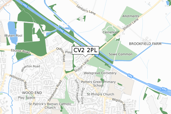 CV2 2PL map - small scale - OS Open Zoomstack (Ordnance Survey)