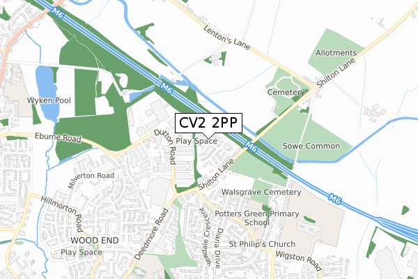 CV2 2PP map - small scale - OS Open Zoomstack (Ordnance Survey)