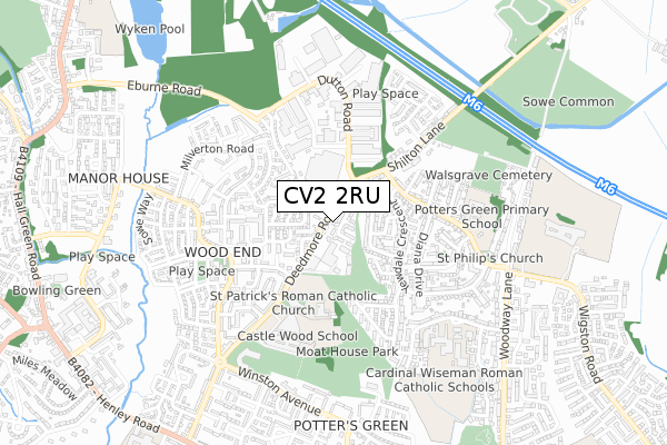 CV2 2RU map - small scale - OS Open Zoomstack (Ordnance Survey)