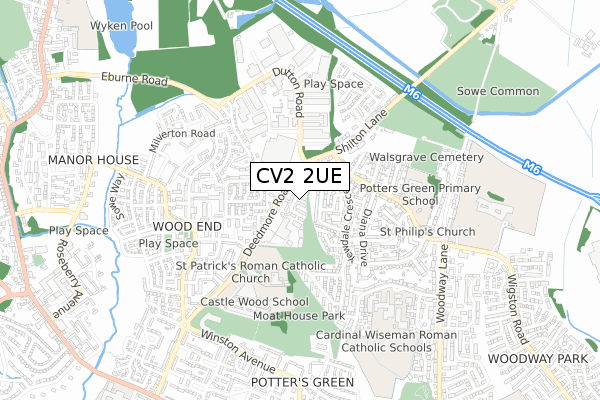 CV2 2UE map - small scale - OS Open Zoomstack (Ordnance Survey)
