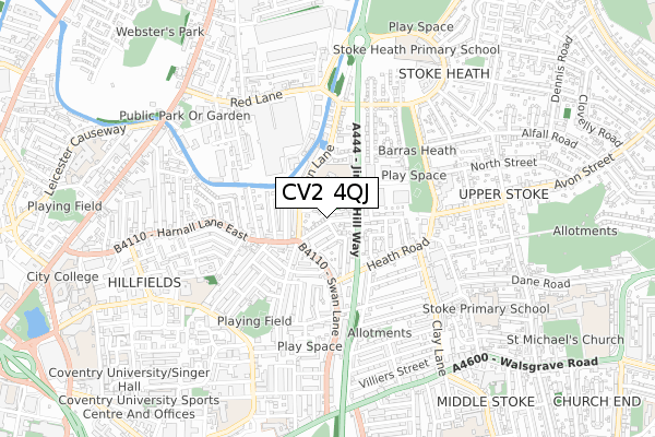 CV2 4QJ map - small scale - OS Open Zoomstack (Ordnance Survey)