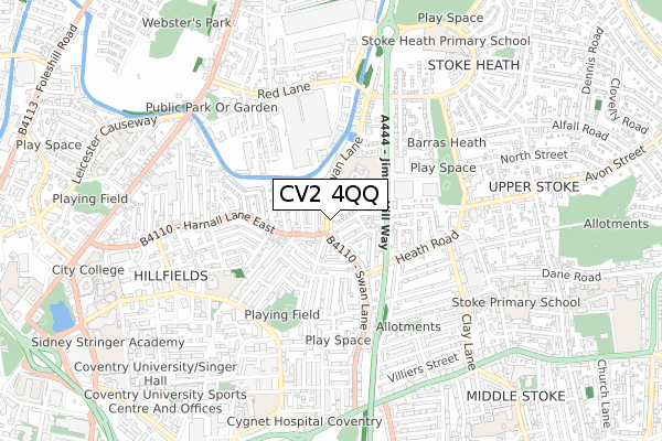 CV2 4QQ map - small scale - OS Open Zoomstack (Ordnance Survey)