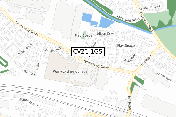 CV21 1GS map - large scale - OS Open Zoomstack (Ordnance Survey)