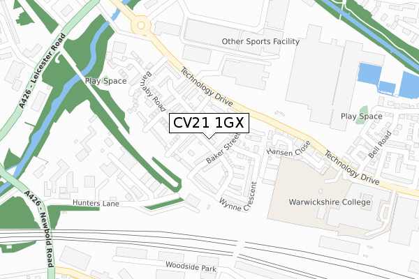 CV21 1GX map - large scale - OS Open Zoomstack (Ordnance Survey)