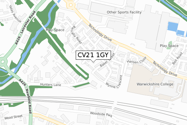 CV21 1GY map - large scale - OS Open Zoomstack (Ordnance Survey)