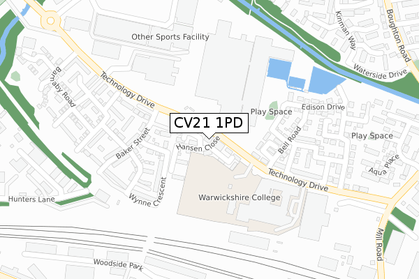 CV21 1PD map - large scale - OS Open Zoomstack (Ordnance Survey)