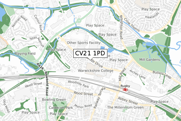 CV21 1PD map - small scale - OS Open Zoomstack (Ordnance Survey)