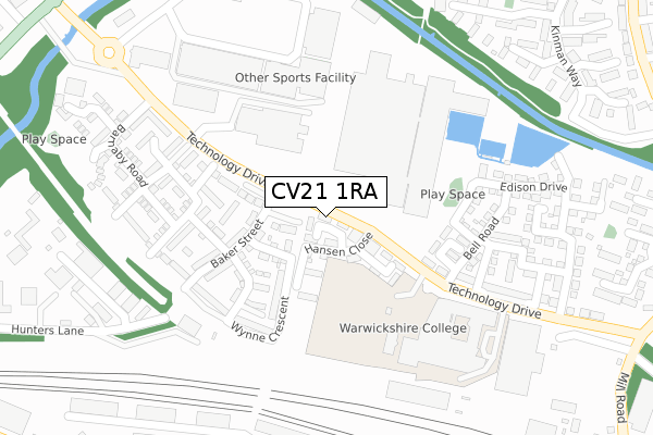 CV21 1RA map - large scale - OS Open Zoomstack (Ordnance Survey)