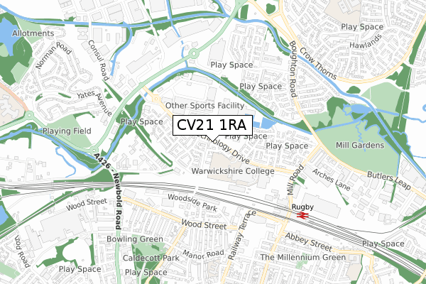 CV21 1RA map - small scale - OS Open Zoomstack (Ordnance Survey)