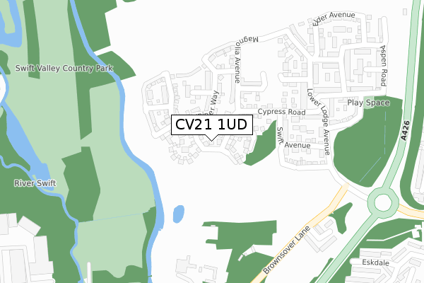 CV21 1UD map - large scale - OS Open Zoomstack (Ordnance Survey)