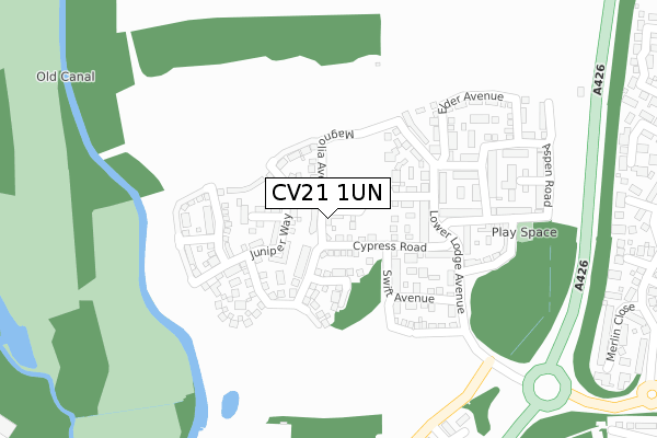 CV21 1UN map - large scale - OS Open Zoomstack (Ordnance Survey)