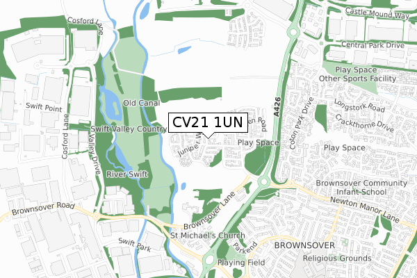 CV21 1UN map - small scale - OS Open Zoomstack (Ordnance Survey)