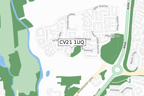 CV21 1UQ map - large scale - OS Open Zoomstack (Ordnance Survey)