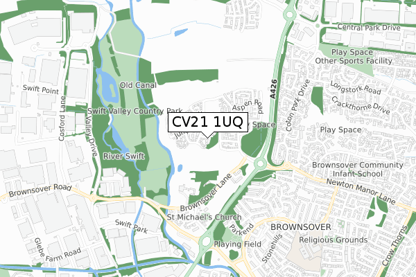 CV21 1UQ map - small scale - OS Open Zoomstack (Ordnance Survey)