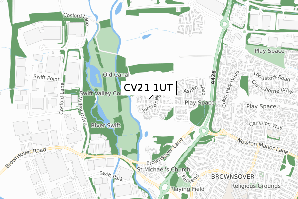 CV21 1UT map - small scale - OS Open Zoomstack (Ordnance Survey)