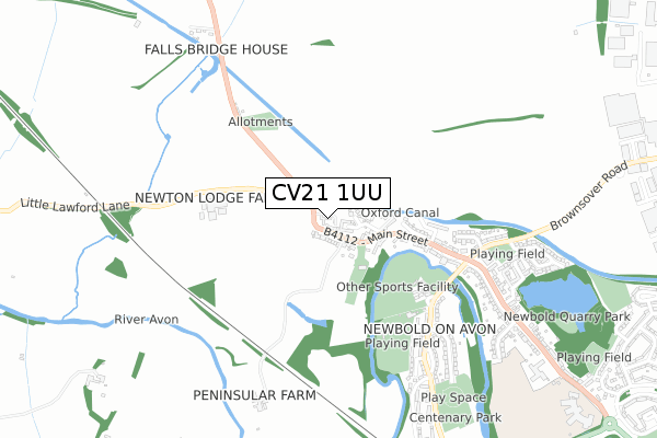 CV21 1UU map - small scale - OS Open Zoomstack (Ordnance Survey)