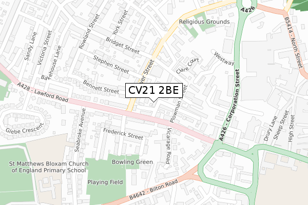 CV21 2BE map - large scale - OS Open Zoomstack (Ordnance Survey)
