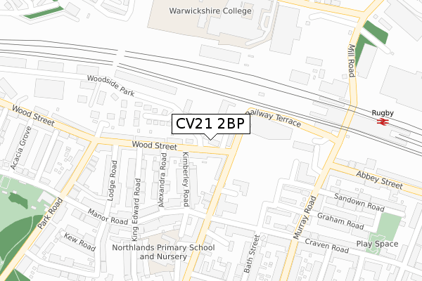 CV21 2BP map - large scale - OS Open Zoomstack (Ordnance Survey)
