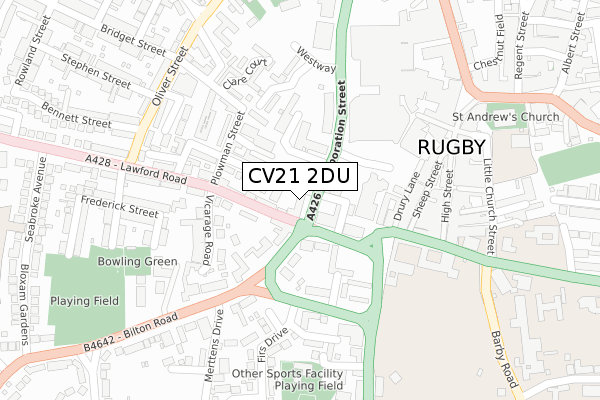 CV21 2DU map - large scale - OS Open Zoomstack (Ordnance Survey)