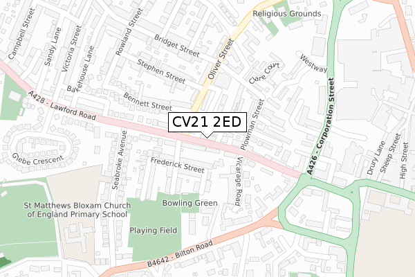 CV21 2ED map - large scale - OS Open Zoomstack (Ordnance Survey)